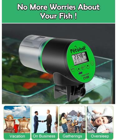 Petbank Automatic Fish Feeder - Rechargeable Timer Auto Fish Feeder with USB Charger Cable for Vacation Weekend Holiday Fish Food Dispenser for Aquarium or Fish Tank Large-200ml Green - Buy Online on GoSupps.com