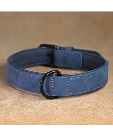 Didog Blue Leather Dog Collar - Soft Padded Adjustable Stainless Steel Buckle - XL (40-50 cm) for Small Medium & Large Dogs - Buy Online on GoSupps.com