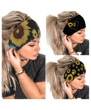 Bohemian Headbands for Women 3 Pack - Wide Printed Hair Wraps for Yoga and Workout - Sunflower Fashion Accessories for Girls - Buy Online on GoSupps.com