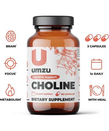 UMZU Choline Supplement for Cognitive & Hormonal Support - 30 Day Supply (90 Capsules) - Buy Online on GoSupps.com