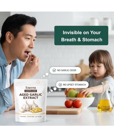 Enerra Aged Garlic Extract 300 Count 7500mg Odorless Organic Garlic Supplement for Heart & Immune Support Vegetarian Non-GMO All-Natural Softgels 2-Year Matured for Antioxidant Wellness (1pc) - Buy Online on GoSupps.com