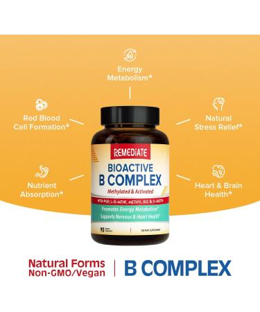 REMEDIATE Methylated B Complex Vitamins - Daily Energy & Nerve Support - 90 Vegan Caps - Buy Online on GoSupps.com