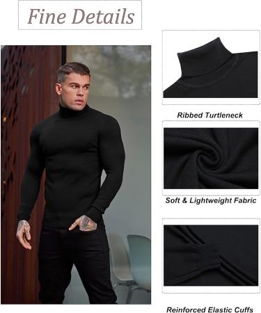 KINGBEGA Men's Slim Fit Turtleneck Sweater - Black, Small - Buy Online on GoSupps.com