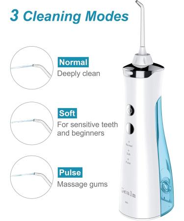 Gealm Cordless Water Flosser - 3 Modes, 4 Jet Tips, IPX7 Waterproof, USB Rechargeable Teeth Cleaner for Travel & Home - White - Buy Online on GoSupps.com