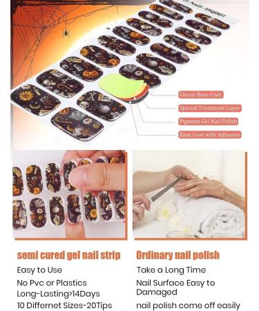 EBANKU 40PCS Halloween Gel Nail Wraps Gel Nail Strips Full Wraps Adhesive Gel Nail Stickers with Nail File and Stick(UV/LED Lamp Required) (B) - Buy Online on GoSupps.com