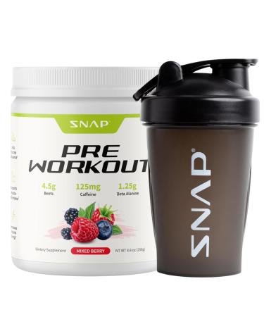 Pre Workout Beet Root Powder Nitric Oxide Supplement Preworkout for Men and Women with Organic Beets and B Vitamins Energy Support 30 Servings Mixed Berry + Shaker