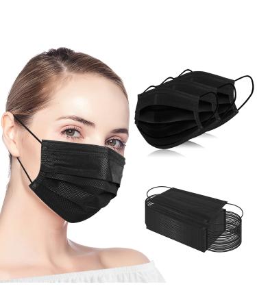 BEUIO 100PCS Black Disposable Face Masks 3 Ply Protection Safety Mask Cover for Adult Women and Men Black for Adults