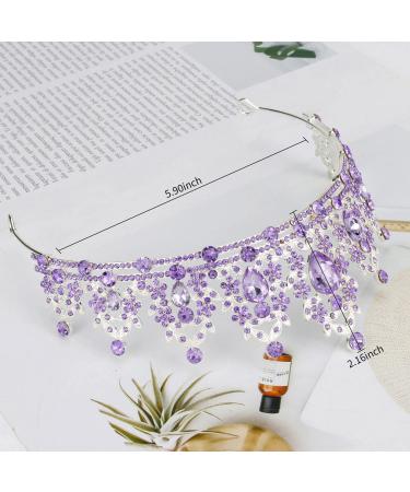Diddler Crystal Crown Purple Tiara for Women and Girls - Silver Princess Crown for Wedding, Birthday, Christmas - Light Purple - Buy Online on GoSupps.com