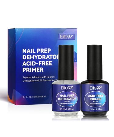 Elite99 Professional Gel Nail Polish Primer 2Pcs 15ml Acid Free Natural Nail Prep Dehydrate Air Dry Superior Bonding Primer for Acrylic Powder Supplies Set Nail Primer and Dehydrator