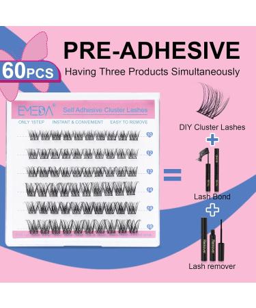 EMEDA Self Adhesive Eyelashes Clusters Kit - 60PCS Double V Shape Glueless Lashes | Natural Look Press-on Lashes (D-10-16mm - Buy Online on GoSupps.com