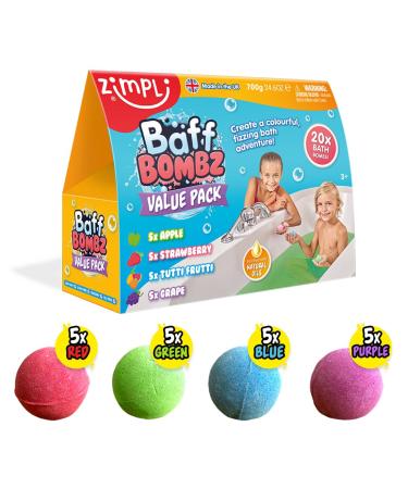 20 x Bath Bombs from Zimpli Kids Creates a Fizzing Bath Time Adventure Bubble Bath Bomb Gift Box Party Bag Favours Goody Bag Fillers for Children Organic & Moisturising Birthday Gifts for Kids