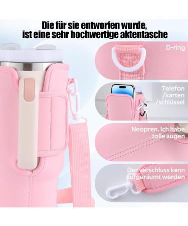 Praoahei Bottle Holder with Bag - Compatible with 40oz Stanley Cup & Thermos Adjustable Strap for Hiking & Cycling - Pink Water Bottle Holder - Buy Online on GoSupps.com