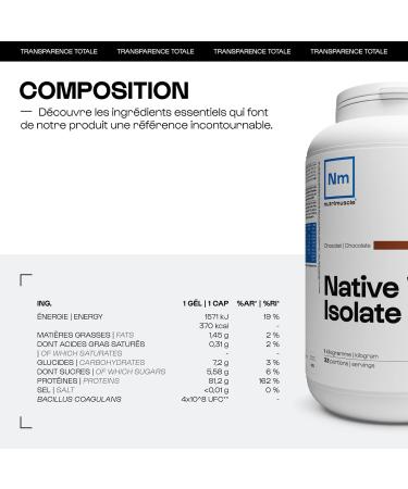 Isolat De Whey Native - 1kg Chocolat - Lait Fran ais - Jusqu' 85% de prot ines par dose - Whey Protein - Musculation - Prise de Masse Musculaire | Nutrimuscle Chocolat 1 Kg (Lot de 1) - Buy Online on GoSupps.com