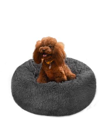 BEAUTYHB Calming Dog Bed and Cat Bed, Anti Anxiety Pet Bed Round Fluffy Dog Bed for Small Medium Large Pets, Cat Beds for Indoor Cats, Warm and Washable Dog Bed (24"/28"/32") Medium 24'' x 24'' Dark Bule