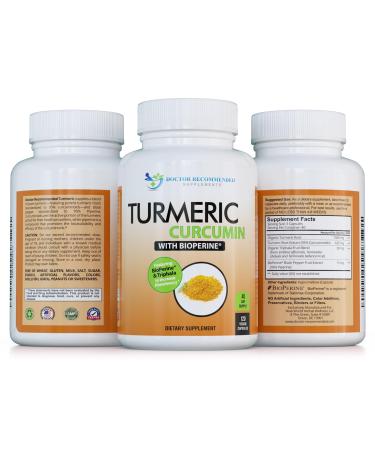 Turmeric Curcumin - 2250mg/d - Veggie Caps - 95% Curcuminoids with Black Pepper Extract (Bioperine) - 750mg Capsules - 100% Organic - Most Powerful Turmeric Supplement with Triphala (120 Count)