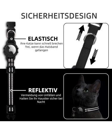 Reflective GPS Cat Neck Band with AirTag Holder - Integrated Black Cat Collar for Girls & Boys - Light Tracker & Bell - Ideal for International Shipping - Buy Online on GoSupps.com