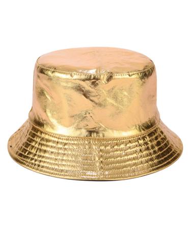 Joylife Metallic Bucket Hat Trendy Fisherman Hats Unisex Reversible Packable Cap Gold