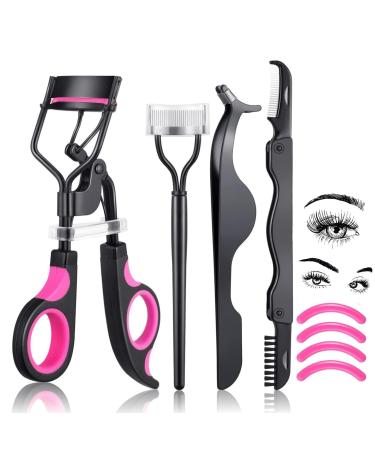 4 Piece Eyelash Curler Kit Eyebrow Brush Set with Eyelash Comb Eyebrow Brush Eyelash Tweezers and Applicator Tool False Eyelashes Applicator Tool for Women