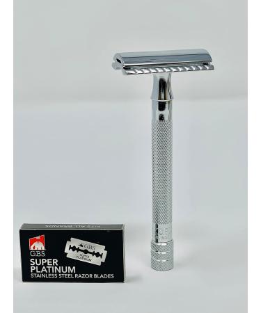 G.B.S Premium Shaving Kit Long Handle Safety Razor Shaving Brush Chrome Bowl & Blades | International Shipping Available - Buy Online on GoSupps.com