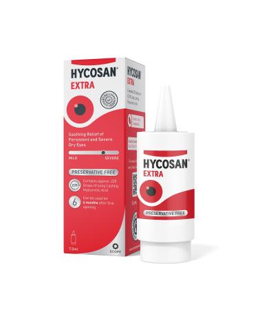 Hycosan Extra - Preservative Free Eye Drops - Sodium Hyaluronate 0.2% - for Treatment of Dry Eyes -7.5ml Hycoscan Extra 7.5 ml (Pack of 1)