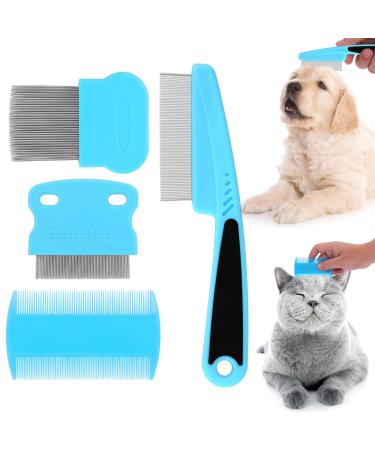Cobee dog floh lice comb dog cat care collar pets tear stain remover combs fine tooth care distance tools (4 pieces) 4 pieces light blue