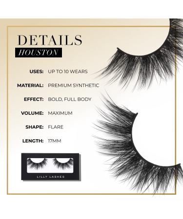 Lilly Lashes Houston - Premium Synthetic Vegan Strip Lashes for Bold, Full-Bodied Max Volume Look - Natural & Reusable False Eyelashes 17mm - Buy Online on GoSupps.com