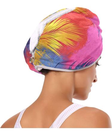 Dark Blue Yellow Leaf Hair Towel 2 Pack | Super Absorbent Quick Dry Hair Turbans for Women & Girls - Buy Online on GoSupps.com