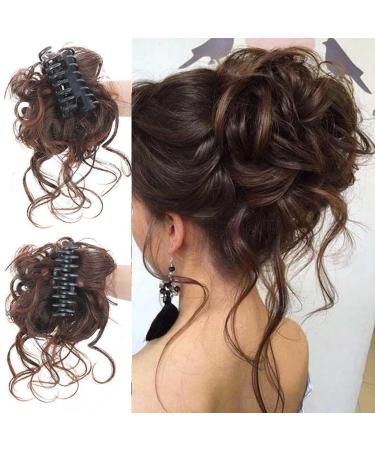 Xumann Hair Pieces for Women Messy Bun Real Hair Messy Bun Hair Piece Claw Clip Messy Hair Bun Scrunchies for Women -Light brown