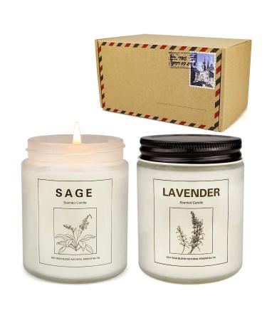 Candles for Home Scented, Sage Candles for Cleansing House & Lavender Candle for Stress Relief Long Lasting Burning Relaxing Aromatherapy Candle Gift Set for Women, Jar Candles 2 Pack Sage & Lavender