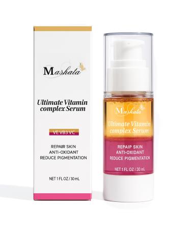 Mashata Ultimate Vitamin C Face Serum 1 Fl Oz - 20% Vitamin C + Niacinamide + Vitamin E - Brightening Anti-Wrinkle Firming Serum for Face Acne Marks and Hyperpigmentation