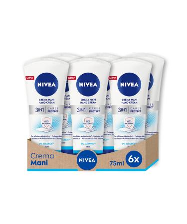 Nivea Care & Protect 3 in 1 Hand Cream with Antibacterial Effect 6 x 75 ml, Nourishing and Moisturizing Hand Cream, Antibacterial Jojoba Oil Cream