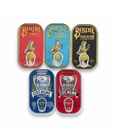 Portuguese Canned Food Variation Set - Sardines - Mackerel - Tuna - 5 Types - Berthe - Cocagne - Portugal