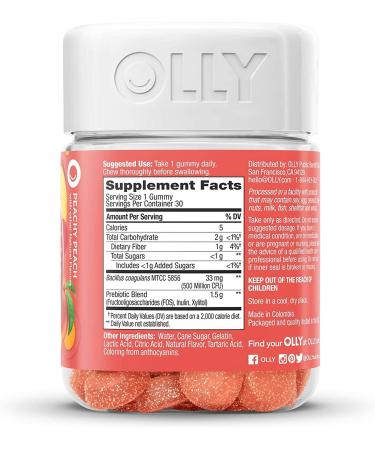 OLLY Probiotic Peachy Peach - 30 Gummies | Digestive Health & Wellness - Buy Online on GoSupps.com