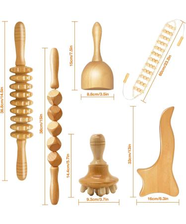 Set of 6 Wood Therapy Tools - Maderotherapy Massager Roller for Cellulite & Lymphatic Drainage | Gua Sha Tools in Box - Buy Online on GoSupps.com