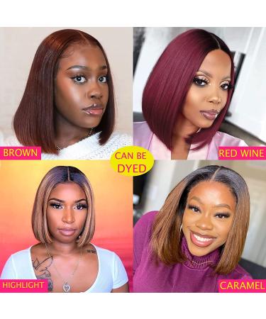 Brazilian Straight Bob Wig Human Hair 12 Inch | Middle Part Short Bob Lace Frontal Wig for Black Women - Natural Color - Pack of 1 - Buy Online on GoSupps.com