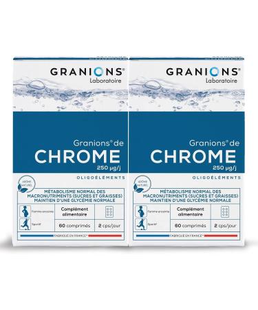 Chrome GRANIONS - 250 g - Made in France - Maintains normal blood sugar levels - Appetite suppressant - Pack of 2 x 60 tablets