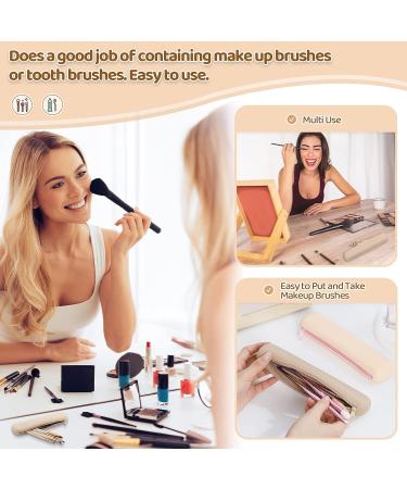 GoLikee Travel Makeup Brush Holder - Soft Silicon Cosmetic Bag with Zipper | No Fall Out Brushes | Portable Khaki Organizer for Travel - Buy Online on GoSupps.com