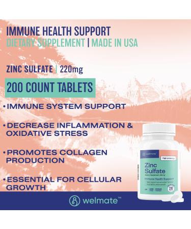 Welmate Zinc Sulfate 220mg Tablets - Immune Health Support - 200 Count - Buy Online on GoSupps.com