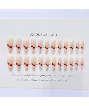 MENILITHS 24Pcs Long Ballet Nails Wine Red Heart Shining False Nails Sticker False Nails Acrylic Fake Nails Full Cover Nails Tips Artificial Finger Manicure for Women and Girls - Buy Online on GoSupps.com