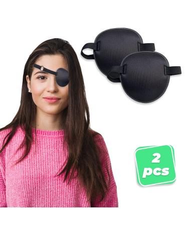 2 Pieces Medical Eye Patches, Black Adjustable Medical Eye Patches, Lazy Eye Patches for Left & Right Eyes, Super Soft Neoprene, Extremely Comfortable, One Size fits Most for Adults and Kids