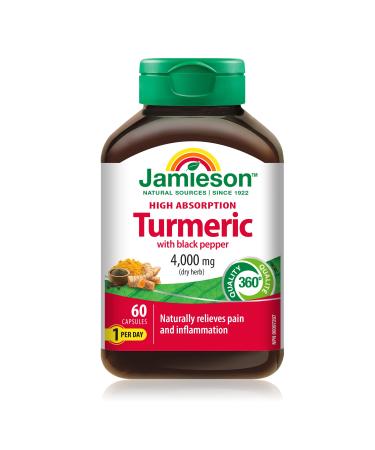 Jamieson High Absorption Curcumin Turmeric with Black Pepper 4 000 mg (raw herb) 60 Capsules