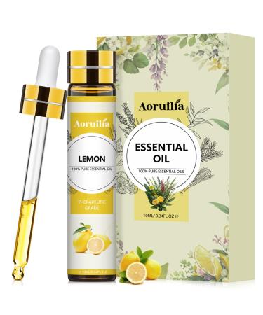 Aoruilia 10ml Lemon Essential Oil 100% Pure Premium Grade Lemon Oils for Diffuser Home Cleaning Aromatherapy Diffuser Spa Yoga Candle Making Lemon 10 ml (Pack of 1)