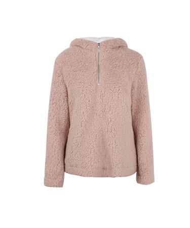 Bigfanshu Women's Dresses Autumn and Winter New Plush Long-Sleeved Hooded Zipper Blouse Pink
