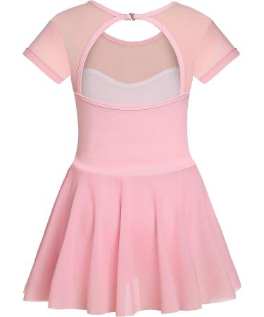 Girls Short Sleeve Rhinestone Ballet Dance Dress - Pink 4-5 | Kids Gymnastics Leotard - Buy Online on GoSupps.com