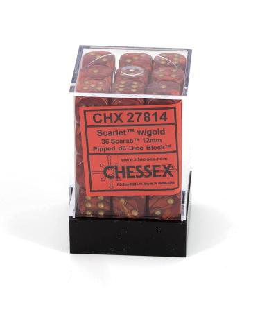Chessex Scarab Scarlet d6 Dice Set - 12mm Six Sided Die (36) - Gold Inclusions - Buy Online on GoSupps.com