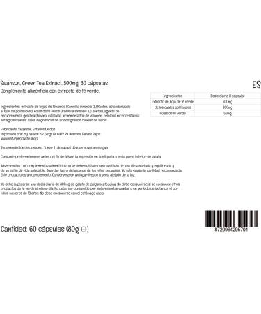 Swanson Green Tea Extract 500mg 60 Capsules High-Dose SOYA-Free Gluten-Free GMO-Free - Buy Online on GoSupps.com