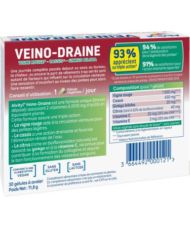 Alvityl - Veino-Draine - Pack of 3 - Circulation Draining Action Light Legs - Red 3 x 30 Capsules - Buy Online on GoSupps.com