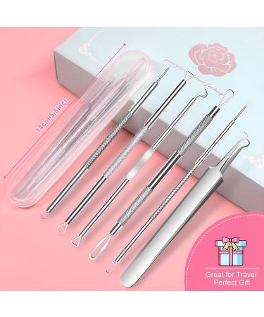 Fangze Blackhead Remover Tool Kit - 6 Pcs Pimple Popper Tool Kit Set Professional Blackhead Extractor for Face Nose (Silver) - Buy Online on GoSupps.com