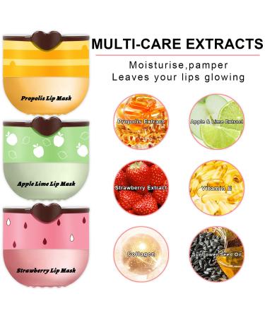 3Pcs Lip Balm Honey Pot with Stick Honey Strawberry Apple Moisturizing and Hydrating Sleeping Lip Mask Day and Night Repair and Care Improve Lip Color Reduce Lip Lines (SET A) Apple Strawberry Honey - Buy Online on GoSupps.com