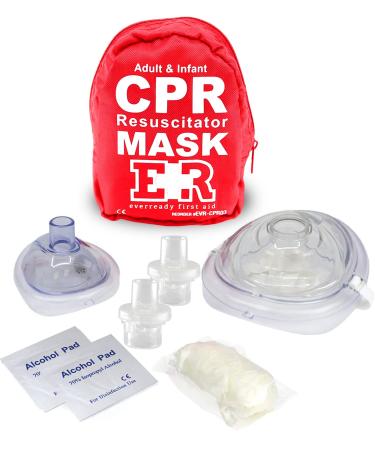 Ever Ready First Aid Adult and Infant CPR Mask Combo Kit with 2 Valves with Pair of Vinyl Gloves & 2 Alcohol Prep Pads - Red 1